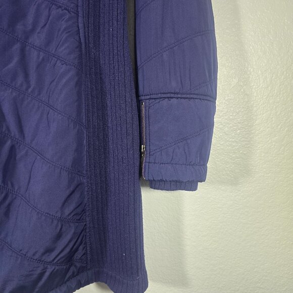 PrAna Diva Long Jacket Women Medium Blue Asymmetrical Zip Outdoor Fleece Lined - Picture 7 of 11